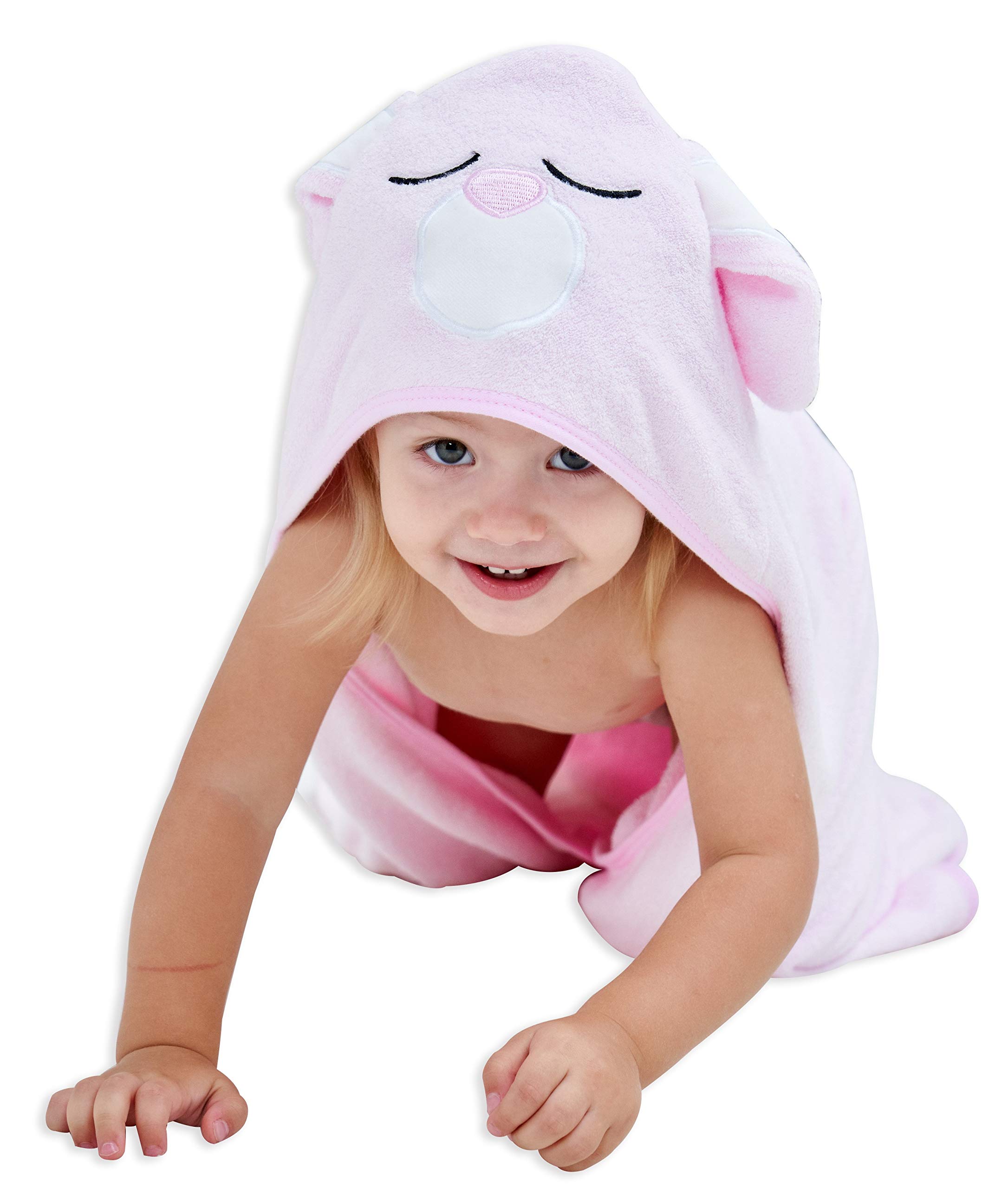 HIPHOP PANDA X - Large Hooded Baby Towel - Rayon Made from Bamboo, Soft Hooded Bath Towel for Babie, Toddler,Infant, Perfect for Boy and Girl - (Pink Rabbit, 37.5 x 37.5 Inch)