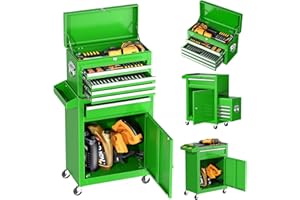 INTERGREAT Tool Chest, 5-Drawer Rolling Tool Storage Cabinet with Detachable Top Tool Box, Tool Chest with Universal Lockable Wheels, Metal Tool Cart for Garage, Workshop, Barbershop(Green)