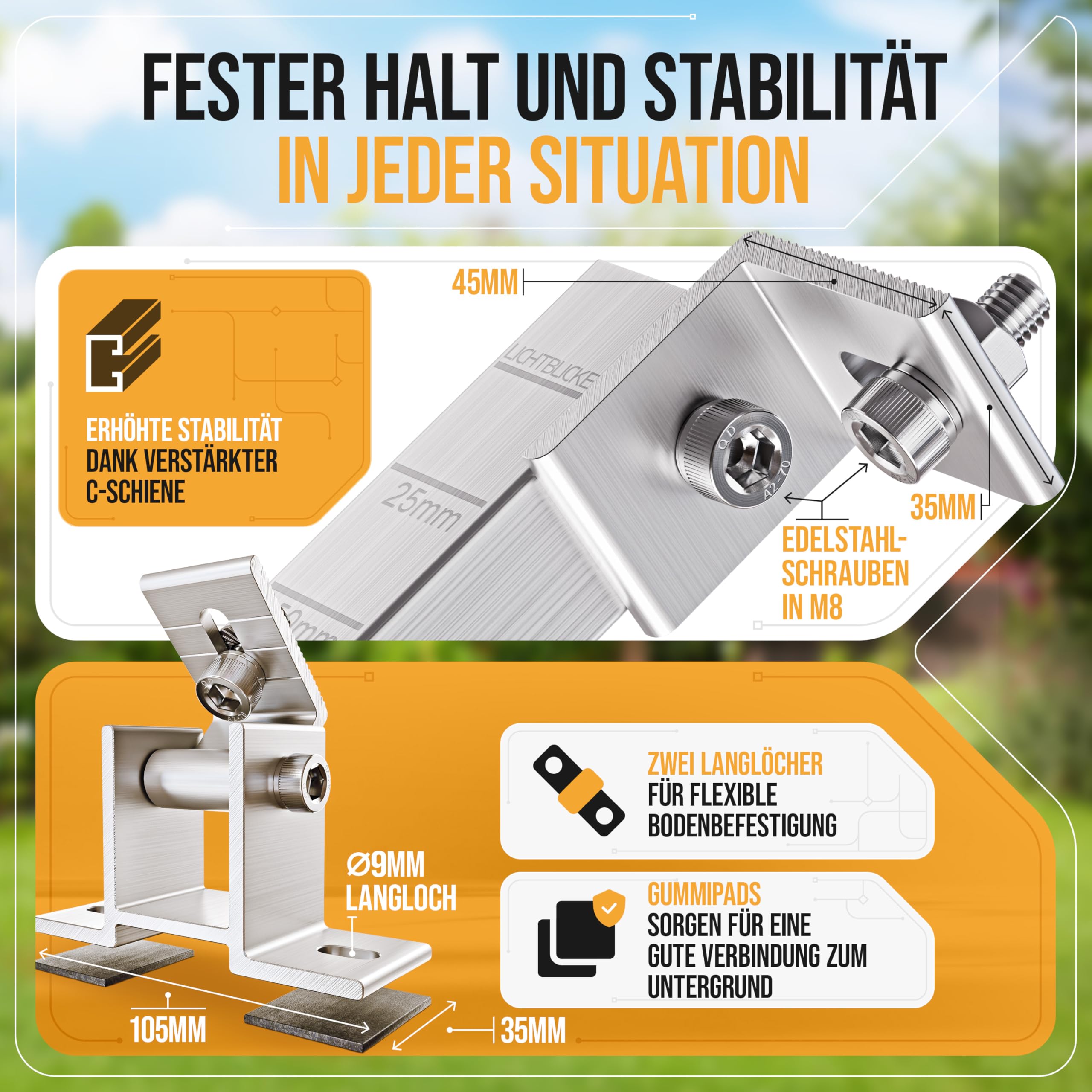 4x Balkonkraftwerk Halterung verstellbar. 0% MwSt. Stabiles Aluprofil mit Edelstahlschrauben. Für Flachdach, Wand etc. Aufständerung für 2x Solarmodule. Verstellbar zwischen 42 und 70cm - Lichtblicker 2
