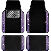 CAR PASS Bling Rhinestones Diamond Car Floor Mat, Crystal Sparkly Shining Glitter Carpet, Waterproof Anti-Slip PVC Heel Pad Universal Fit Interior Set SUV,Sedan,Van,4pcs Girl Women Men Violet Purple