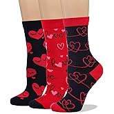 COTTON DAY Women's Valentine‘s Day Hearts Design Socks Soft Combed Cotton Seamless Toe