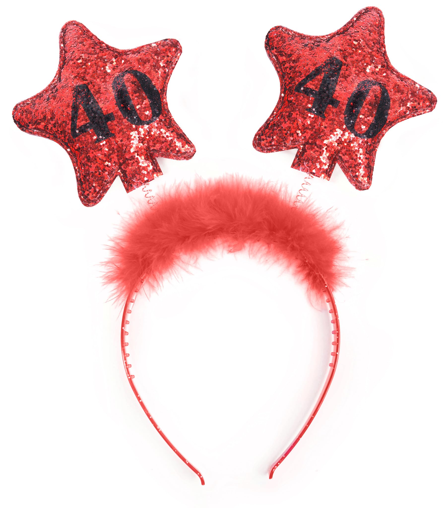 PartyDeco Birthday Hairband Unisex - Glitter Headband with Feathers, Stars, and Number | Fun Party Accessory for Celebrating Birthdays (Age 40)