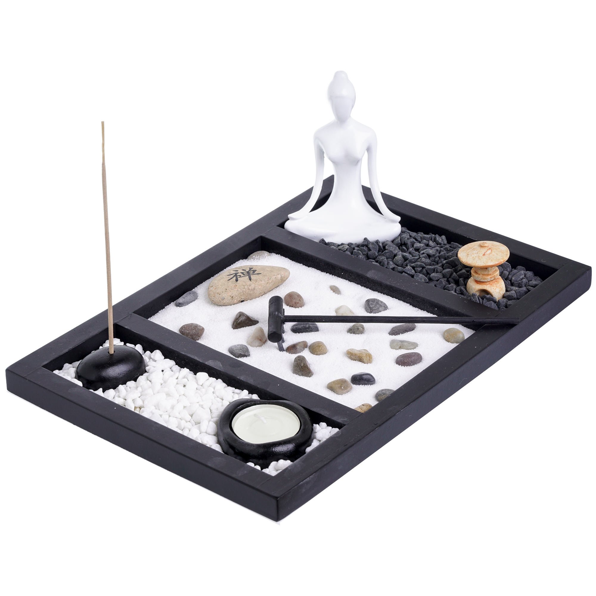 Zen Garden Buddha Candle Holder Incense Holder Meditation Gift Set Yin Yang Meditation white sand and decorative Stones (Zen Buddha)