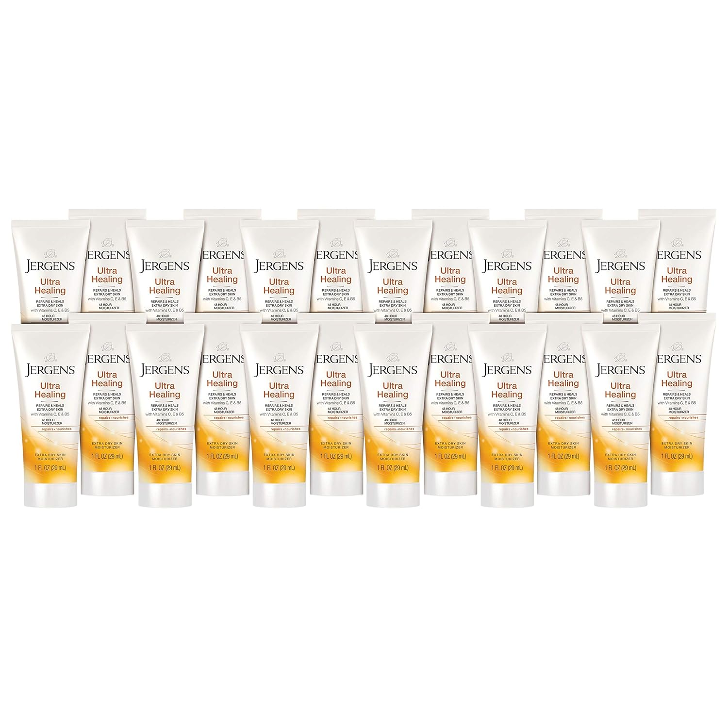 Jergens Ultra Healing Dry Skin Moisturizer, 1 Ounce, Travel Size Body Lotion, 24-pack, for Absorption into Extra Dry Skin, Use After Washing Hands, with HYDRALUCENCE blend, Vitamins C, E, and B5 : Beauty