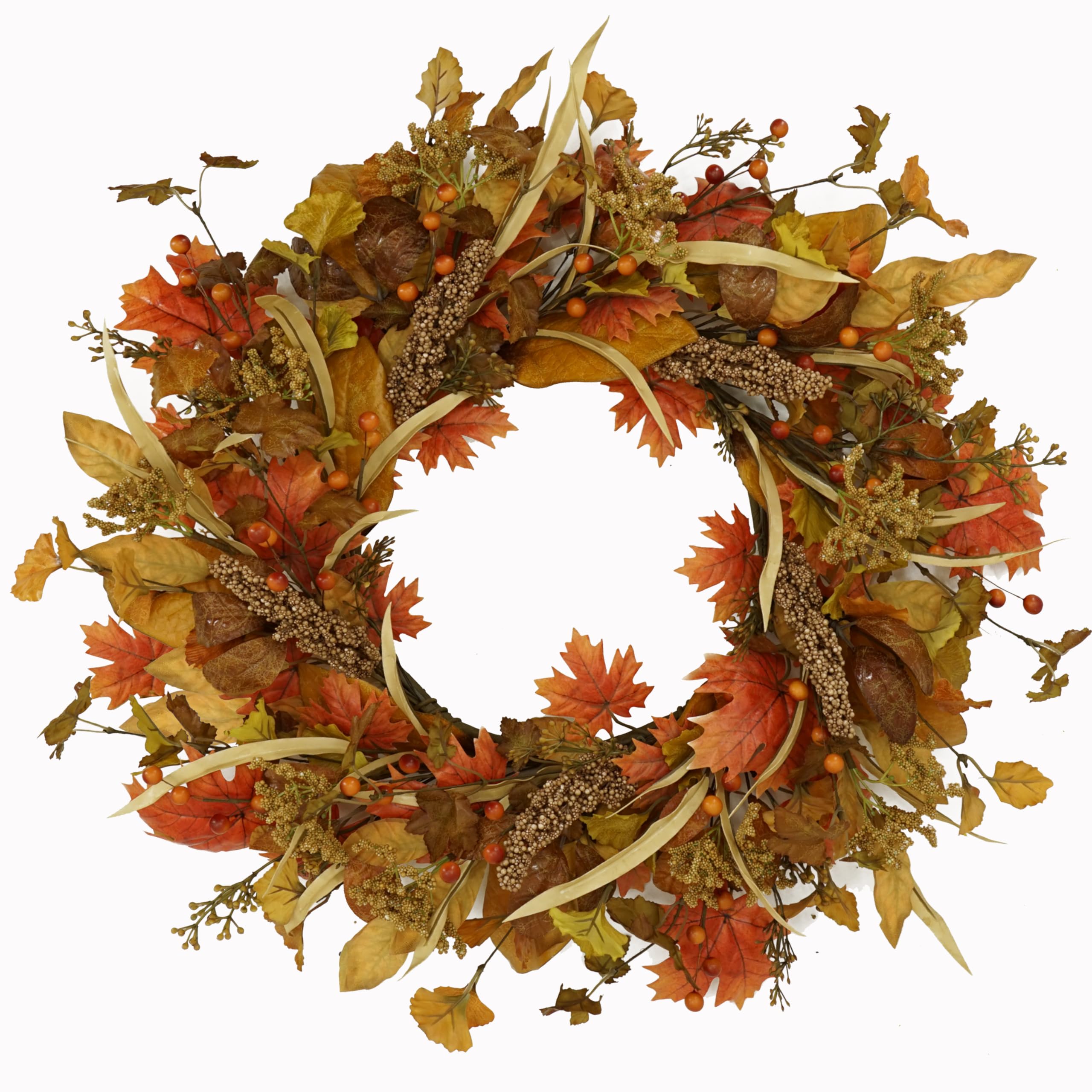 Photo 1 of AMF0RESJ Artificial Fall Wreaths for Front Door Autumn Door Wreath with Maple Leaves,Berry for Front Door Indoor Outdoor Farmhouse Home Wall Window Festival Wedding Decor