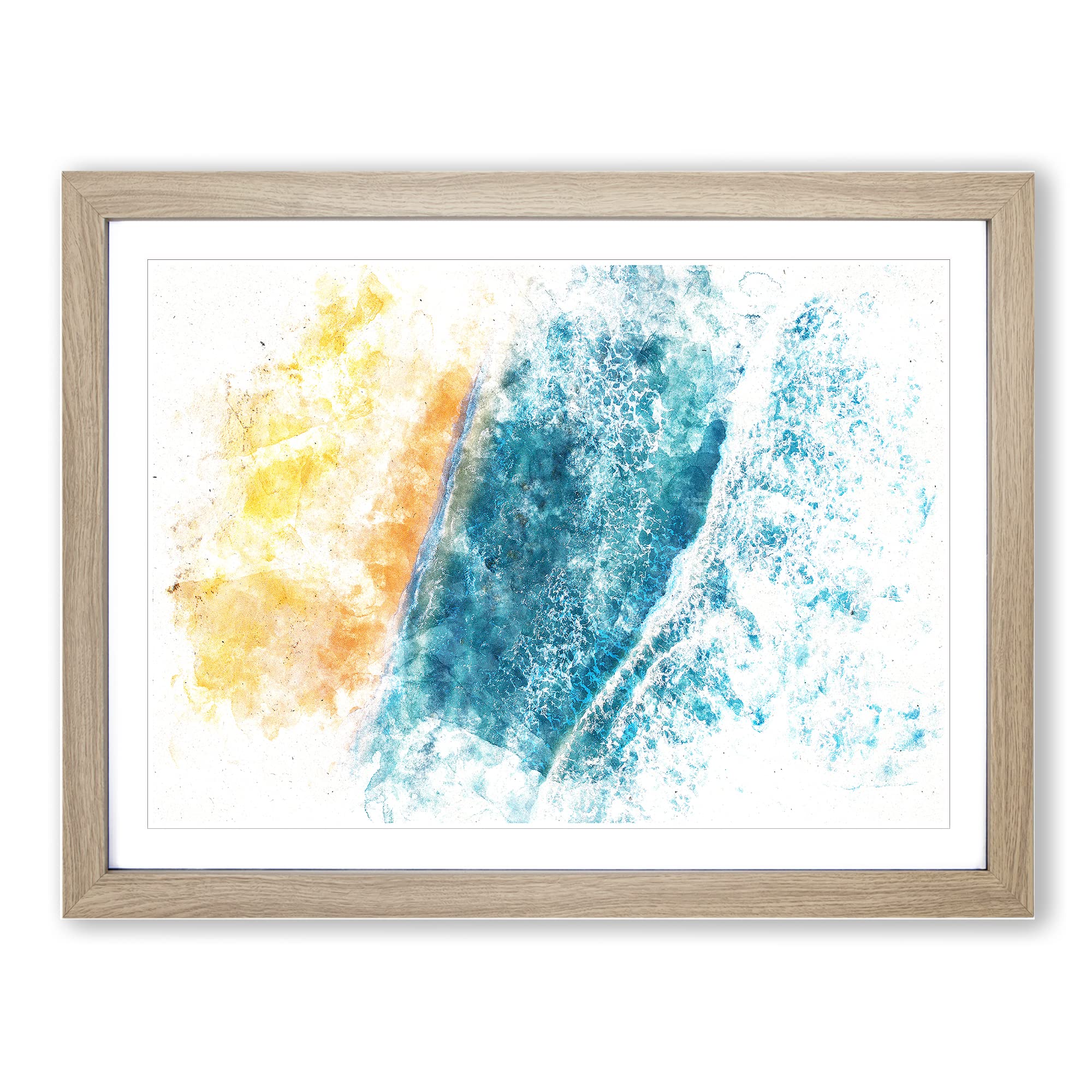 The Palm Coast In Florida Watercolour Modern Framed Wall Art Print, Ready to Hang Picture for Living Room Bedroom Home Office Décor, Oak A4 (34 x 25 cm)