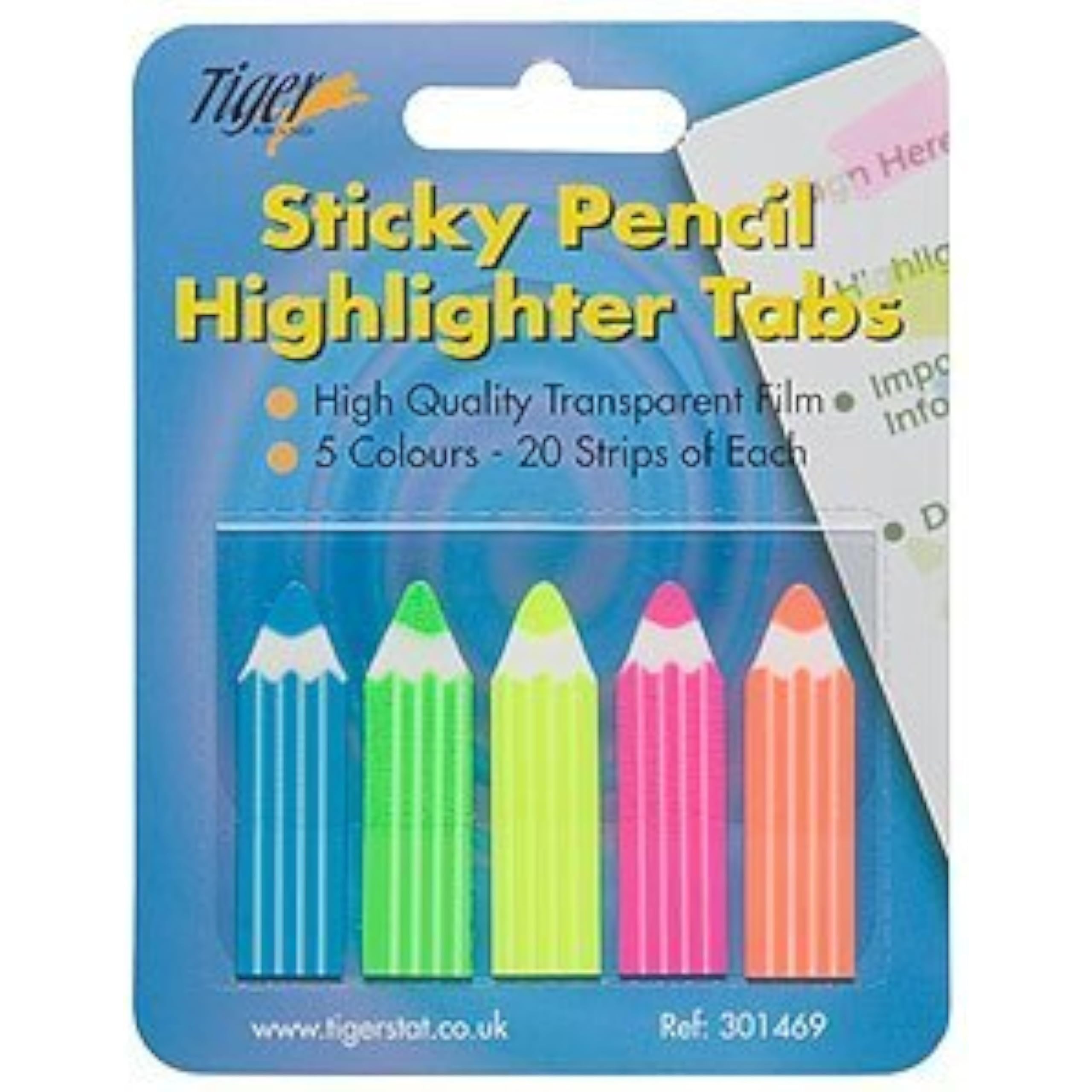 Tiger Sticky Pencil Highlight Tabs Index Flags - Multicolored Letter Print Highlighter Tabs - Artwork - 10 Pack