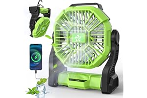 DOVILUXE Camping Fan Battery Powered Fan with LED Lantern, 10400mAh Portable Camping Fan for tents, Timer & Rotation Rechargeable Fan Battery for BBQ or Travel Operated Fan, USB Desk Fan Beach Fan with Hook