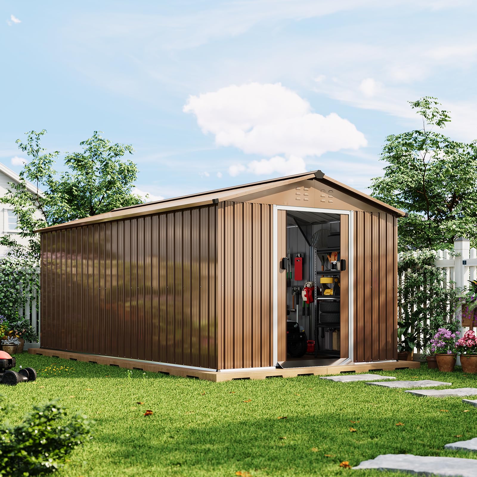Photo 1 of *PARTIAL SET*
Garvee 8x15 Ft Outdoor Storage Shed, Galvanized Steel Tool Metal Sheds & Outdoor Storage with Sloping Roof, Lockable Doors & Vents for Garden, Backyard, Patio, Lawn, Brown