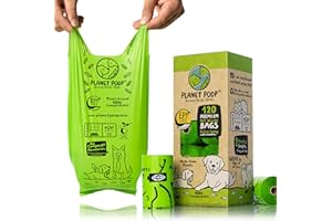 PLANET POOP Home Compostable Dog Poop Bags Extra-long with Handles 120 Un-Scented Pet Waste Bags Plastic Free, Thick Leakproof Plant-Based Doggy Bag, Cats & Dogs Pet Supplies