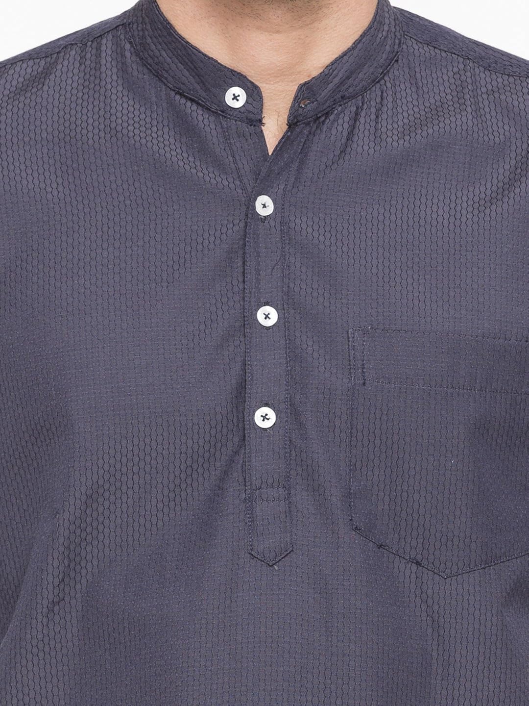 nick&jess men's ethnic wear : navy blue dobby short kurta shirt