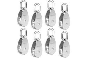 PHEPETROLL Cable Pulley Wheel Stainless Steel, 8 Pack M15 Single Pulley Snatch Block, Heavy Duty Lifting Crane Swivel Hook, Bearing Inside Rope Pulleys for Lifting System Gym Equipment Clothesline, 77 lbs Load