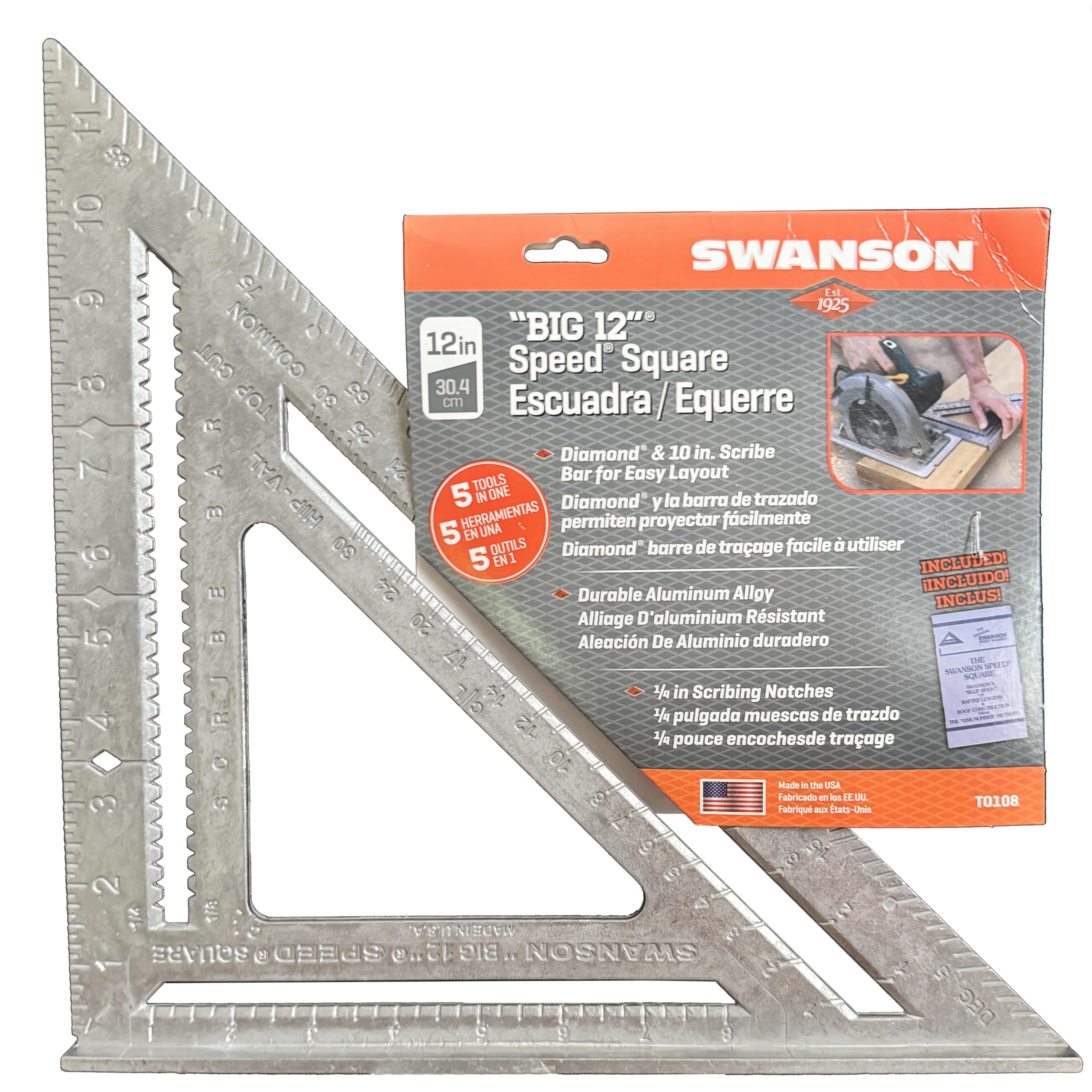 Swanson T0108 Big 12 Speed Square Layout Tool with Blue Book
