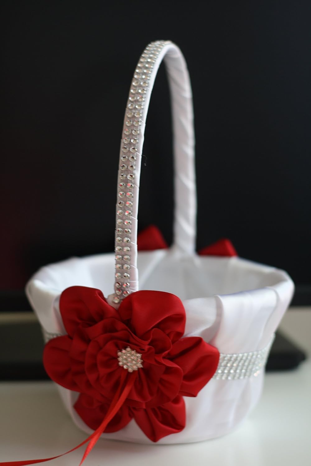 red flower girl basket