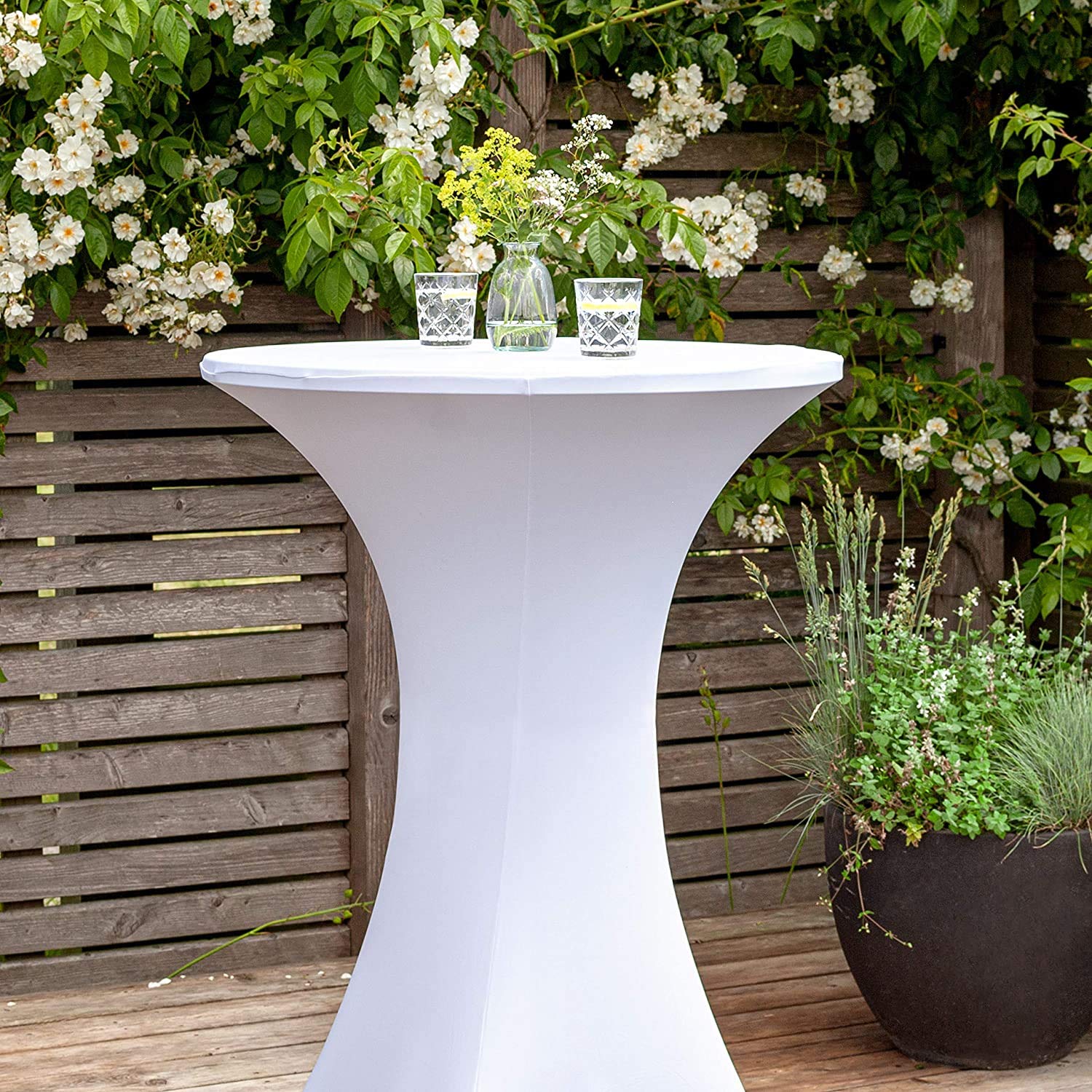 Namvo Spandex Cocktail Tablecloth, Stretch Table Cloth Cover Elastic Table Covers for Round Cocktail Table Bistro Tables Wedding Party Outdoor Celebrations and Events 70 x 110cm (White)