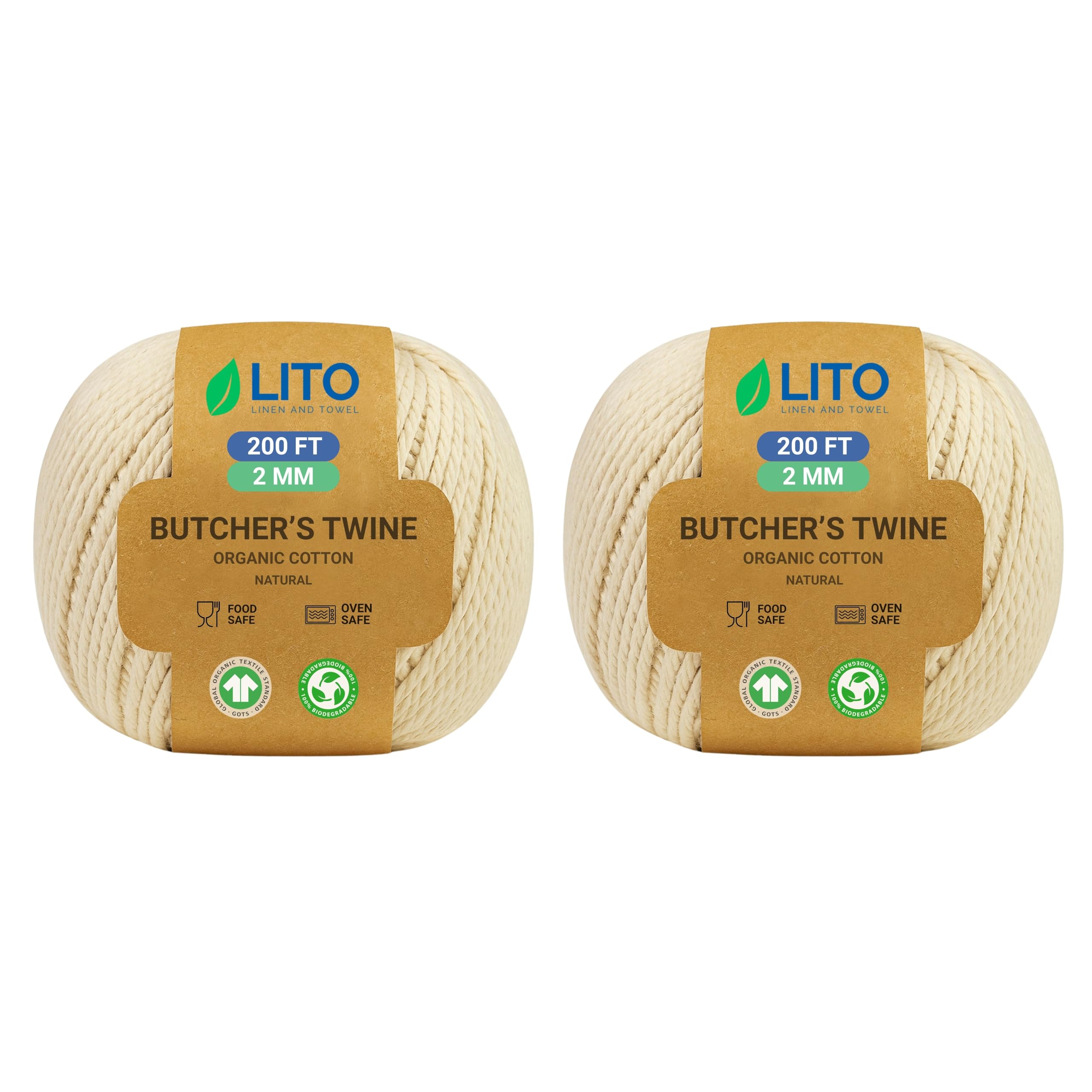 Photo 1 of Organic Butcher’s Twine for Cooking & Trussing – 2mm Heavy-Duty Natural Cotton Kitchen Twine 400 Feet – Food-Safe, Oven-Safe String for Meat, Turkey, Baking, & Crafts