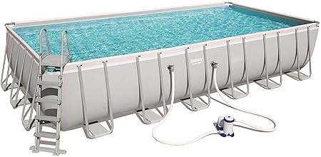 Bestway Power Steel Rectangular Frame Pool Set, viereckig 732x366x132 cm Stahlrahmenpool-Set mit Filterpumpe + Zubehör, grau