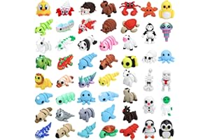 ONEST 52 Pieces Mini 3D Printed Animals 3D Printed Animal Flexible Articulated Fidget for Party Favors Gifts Table Decoration