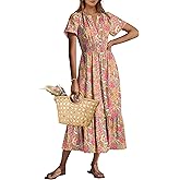 ANRABESS Women's Summer Short Sleeve Maxi Dress 2025 Casual V Neck High Waist A-Line Flowy Loose Tiered Boho Long Dresses