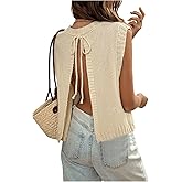 GORGLITTER Women's Cropped Backless Sweater Vest Y2k Open Back Bow Tie Knit Tops Sleeveless Pullover Tank Top