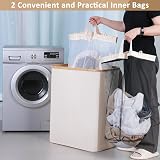 iEGrow 150L Extra Large 2-Compartment Laundry Basket with Lid Bamboo Handles view 4