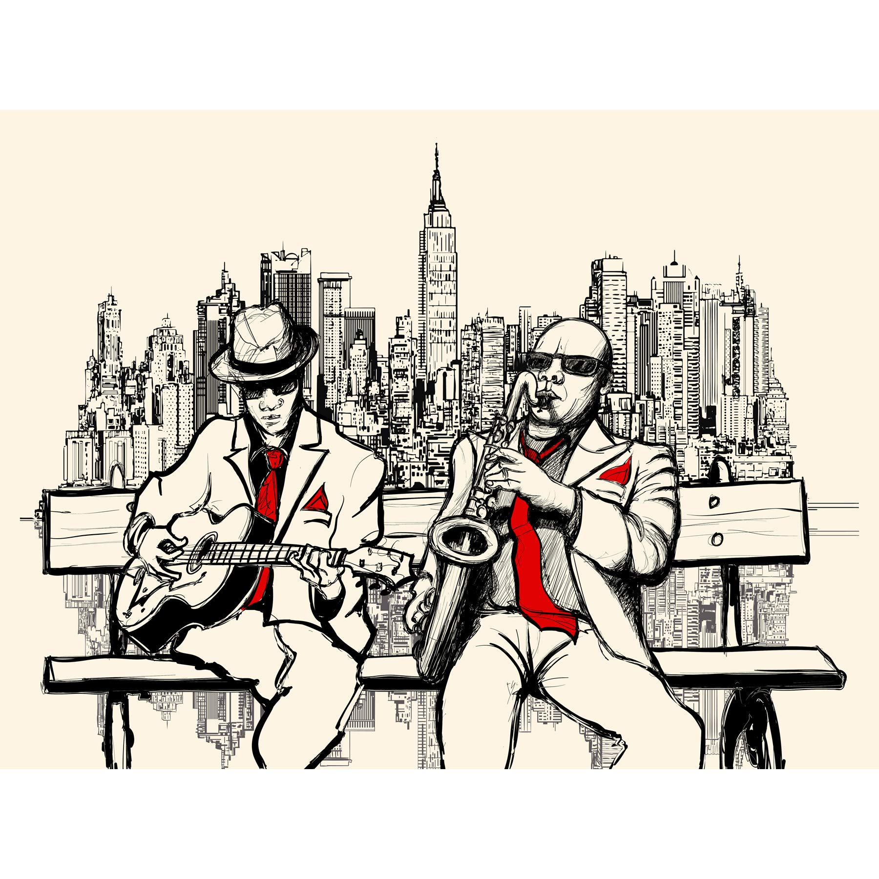 Wee Blue Coo Musicians Jazz Men New York Large Wall Art Print Canvas Premium Poster