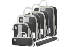 Dec-Mec 4/6 Set Compression Packing Cubes with lable for Travel, Expandable Packing Organizers, Carry On Luggage Suitcase Organizer Bags