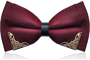 MENDENG Men's Metal Gold Bow Ties for Men Women PU Leather Satin Formal Bowtie