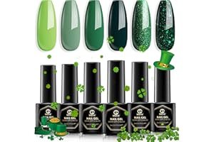 MEFA Green Gel Nail Polish, 6 Colors Sage Green Evergreen Nail Polish Gel Dark Avocado Green Glitter Sparkle Gel Polish Set Soak Off Nail Art DIY Salon Manicure Nail Art Holiday Gifts for Women Girls