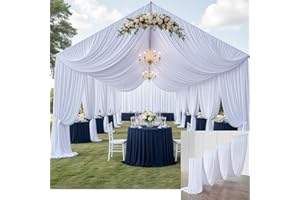 HTPER 8 Panels 5x20ft White Ceiling Drapes for Wedding Parties, Wrinkle Free Thick Polyester 20ft Extra Long Tent Draping Ceiling Curtains Arch Drapery for Birthday Party Canopy Tent Decor