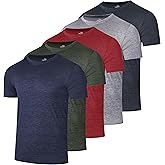 Real Essentials 5 Pack: Men's Dry-Fit Short Sleeve Crew Neck T Shirts Fitness Running Gym Workout Cool Exercise Athletic Tee