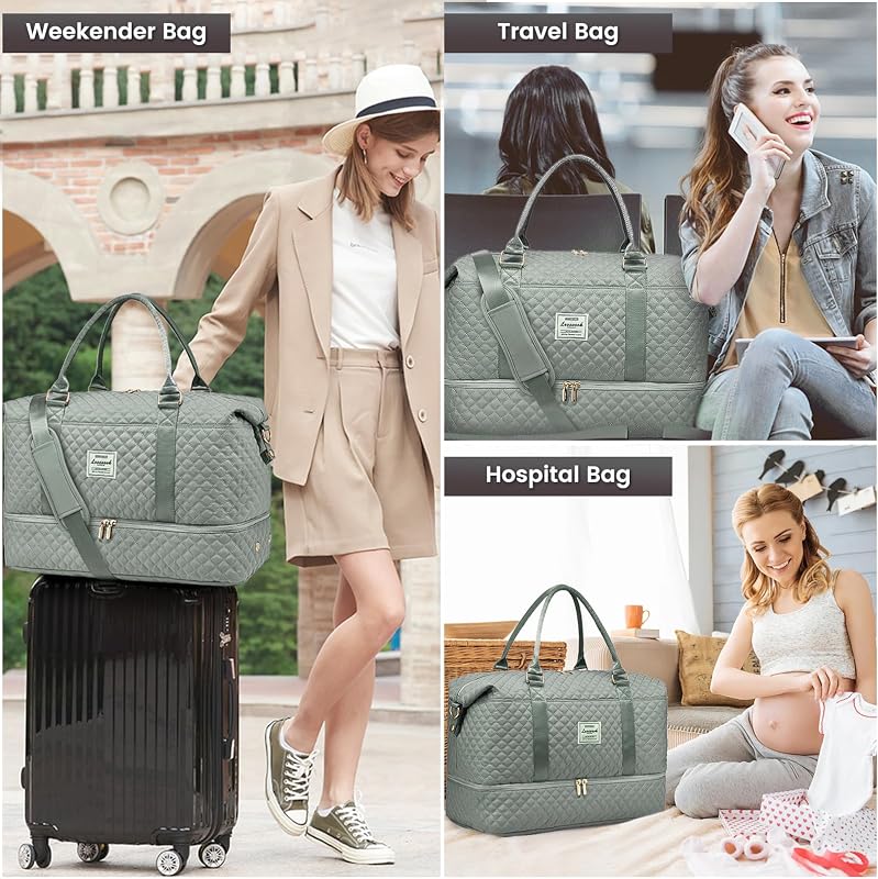 Sporttasche Reisetasche Damen Groß Weekender Travel Duffle Bag mit Kulturbeutel Handgepäck Tasche mit Schuhfach Kliniktasche Geburt Mama Set Wasserdicht für Flugzeug Reise Gym Camping
