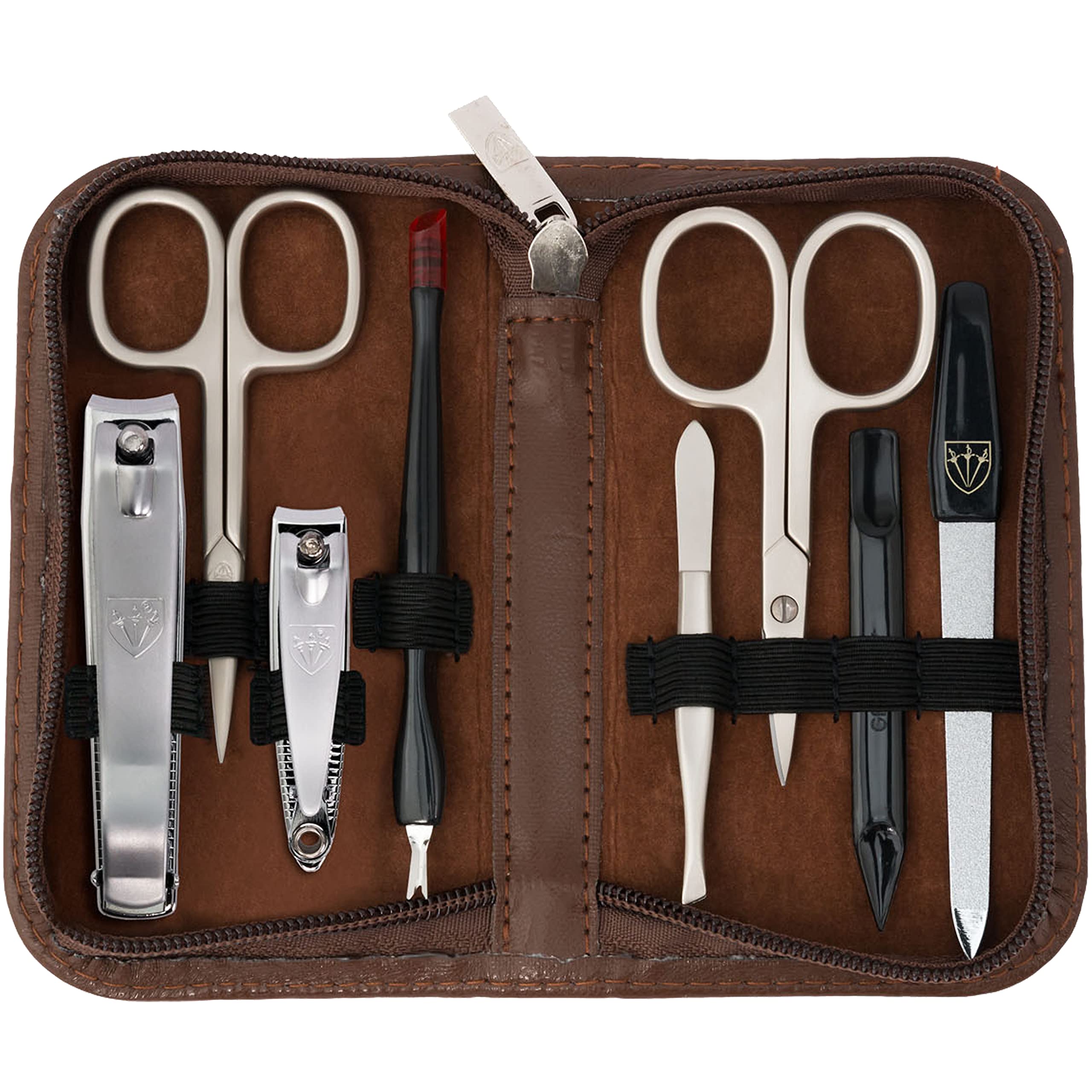3 Swords Germany - brand quality 8 piece manicure pedicure grooming kit set for professional finger & toe nail care scissors clipper fashion leather case in gift box, Made by 3 Swords (0958)