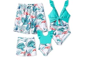 PATPAT Family Matching Swimwear Floral Print Sleeveless Ruffled One Piece Bathing Suits