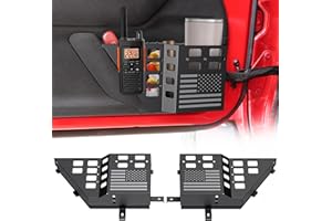 DIAMOOKY Upgraded Metal Front Door Pocket Storage Box for Jeep Wrangler JK JKU 2018 2017 2016 2015 2014 2013-2007 2/4 Door Accessories, Adjustable Door Organizer Molle Panels, Flag, 2PCS