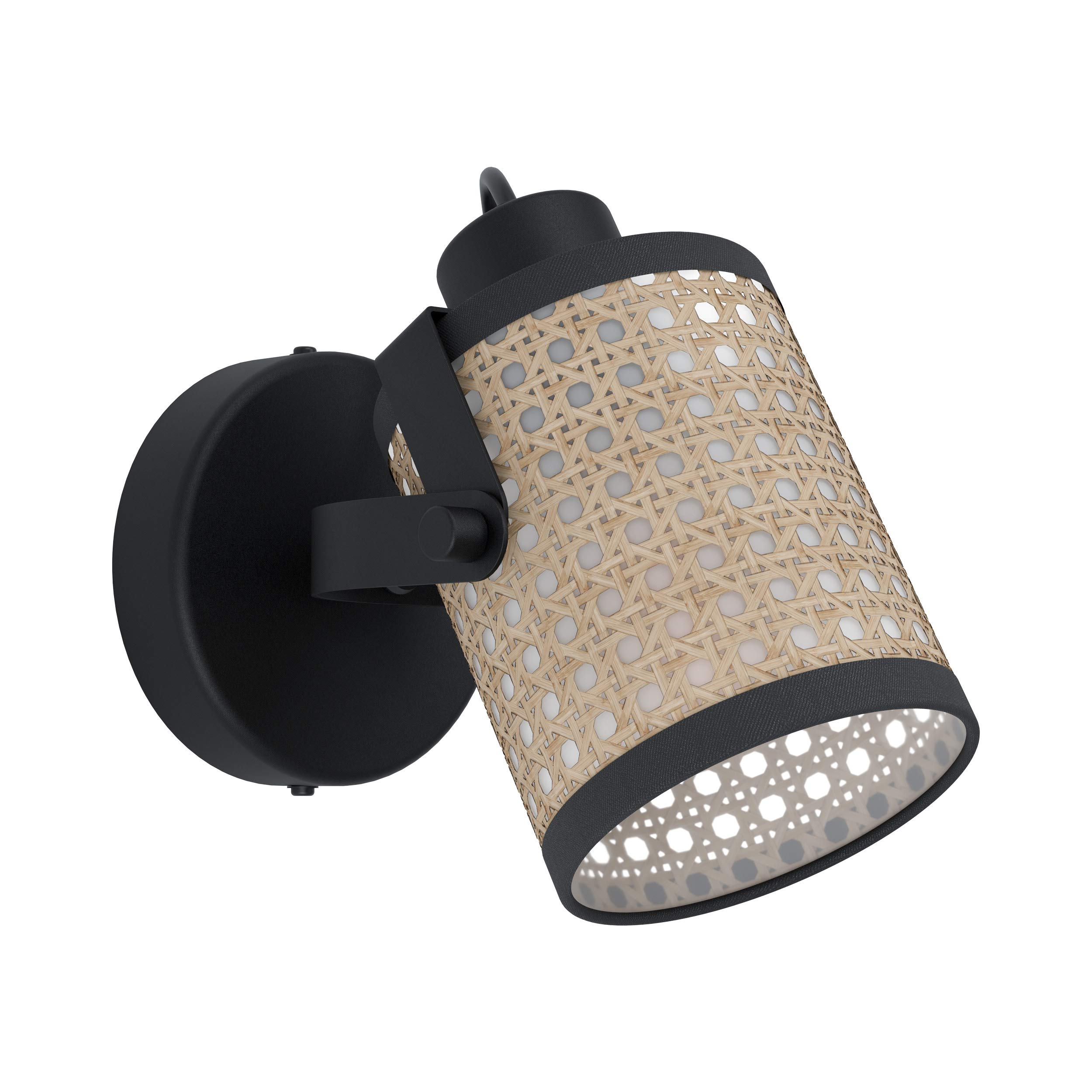 EGLO Ruscomb Wall Light, 1-Bulb Ceiling Light Vintage, Retro, Boho, Wall Light Indoor Made of Steel, Paper, Plastic, Living Room Lamp, Hallway Lamp in Black, Natural, Spot with E27 Socket