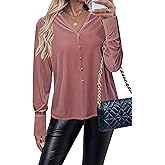 Newshows Women's Velvet Tops Dressy Casual Long Sleeve Smocked Work Blouses Trendy Blusas Elegantes Button Down Shirts