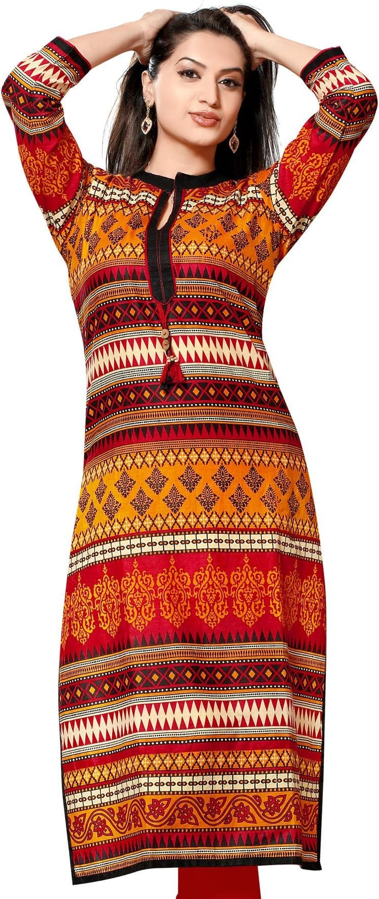 Indian Tunic Top Women's Long Printed Cotton Kurti
