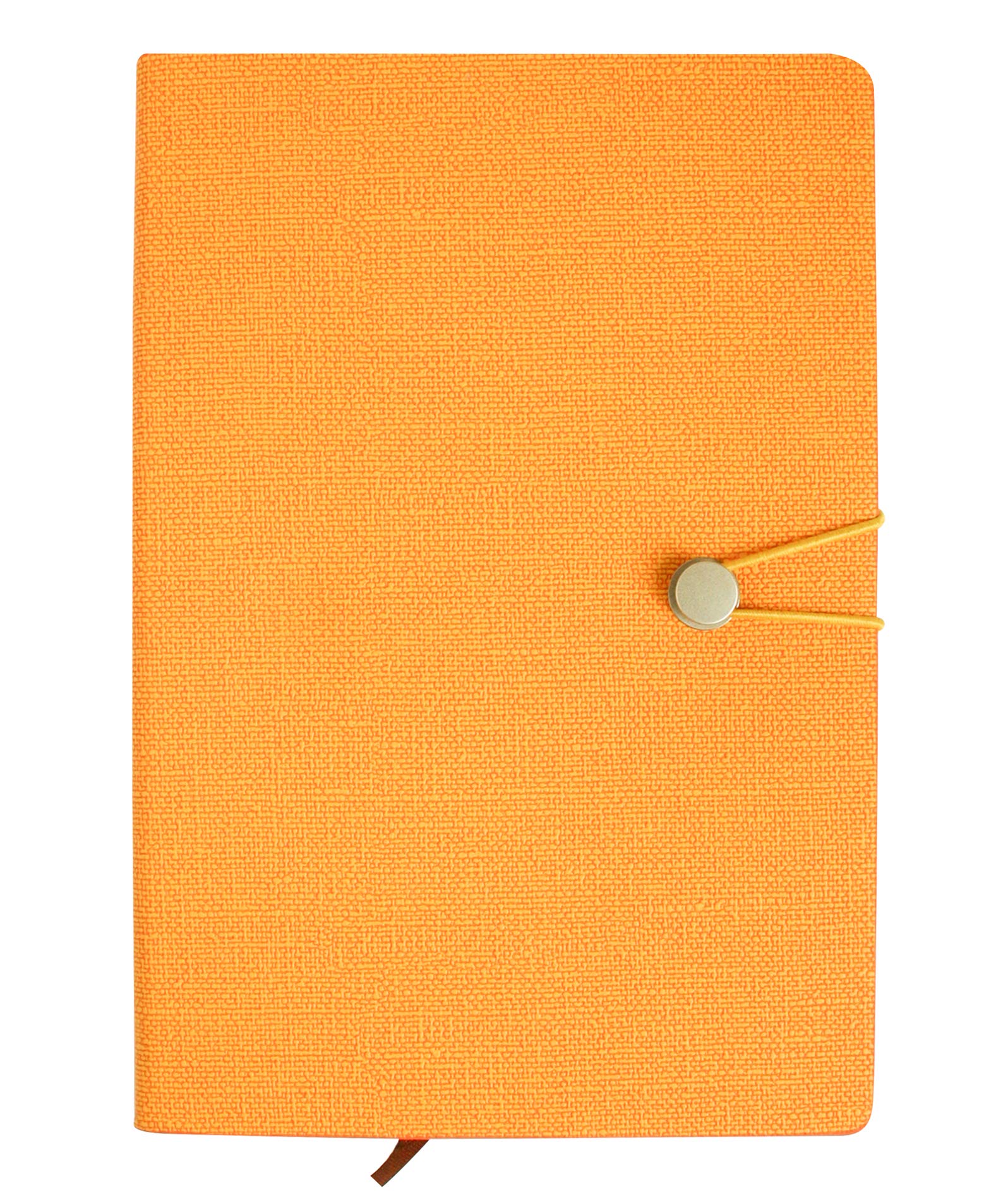 Emartbuy Textured Premium PU Leather Hardbound Diary Notebook Notepad Writing Journal Ruled A5 Size 100 Sheets (200 Pages) With Metal Button Stud and Elastic Loop Closure - Orange