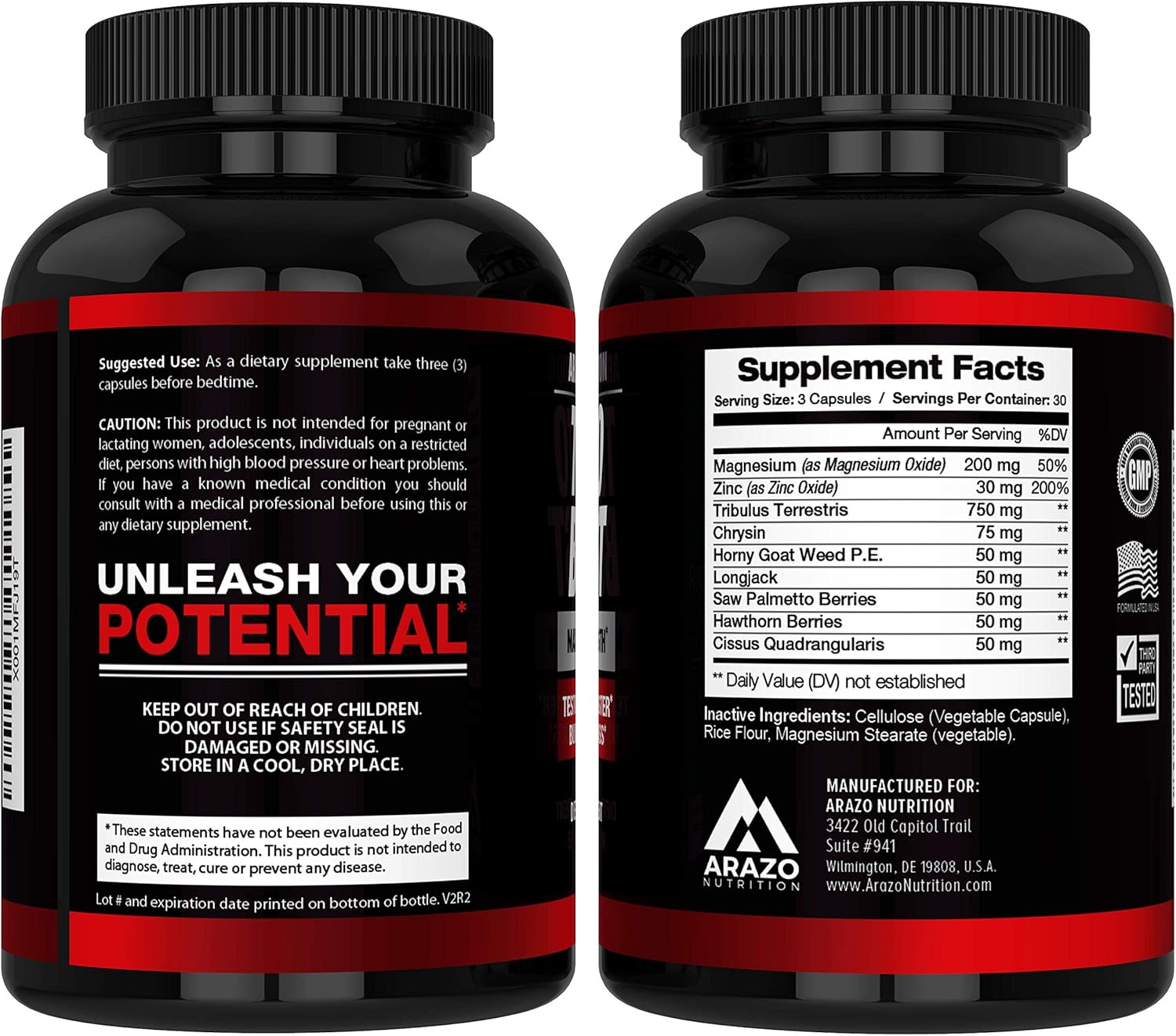 TESTOBOOST Test Booster Supplement - Potent & Natural Herbal Pills - Boost Muscle Growth - Tribulus, Horny Goat Weed, Hawthorn, Zinc, Minerals - Arazo Nutrition USA: Health & Personal Care