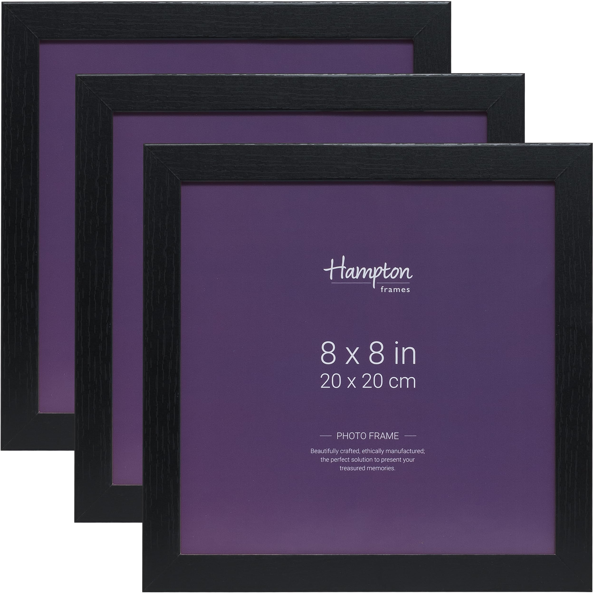 Hampton Frames OXFORD 8x8 (20x20cm) Pack of 3 Black Picture Frame Acrylic (Non-Glass) OXF88NGX-3PK