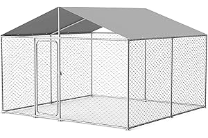 DOCAGT 10x10 Outdoor Dog Kennel Outside Heavy Duty Dog Enclosure with Waterproof UV-Resistant Cover and Security Lock (120" Lx120 Wx84 H)