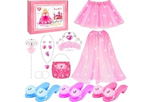 BeiyoQSZ Princess Dress Up Set for Little Girls - 3 Shoes, Cape, Tutu, Crown, Wand, Necklaces & Handbag -Girls Dress Up Clothes for Play and Suitable for Toddlers Kids Aged 3-6 Years