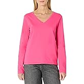 Amazon Essentials Women's 100% Cotton Regular-Fit Long-Sleeve V-Neck T-Shirt