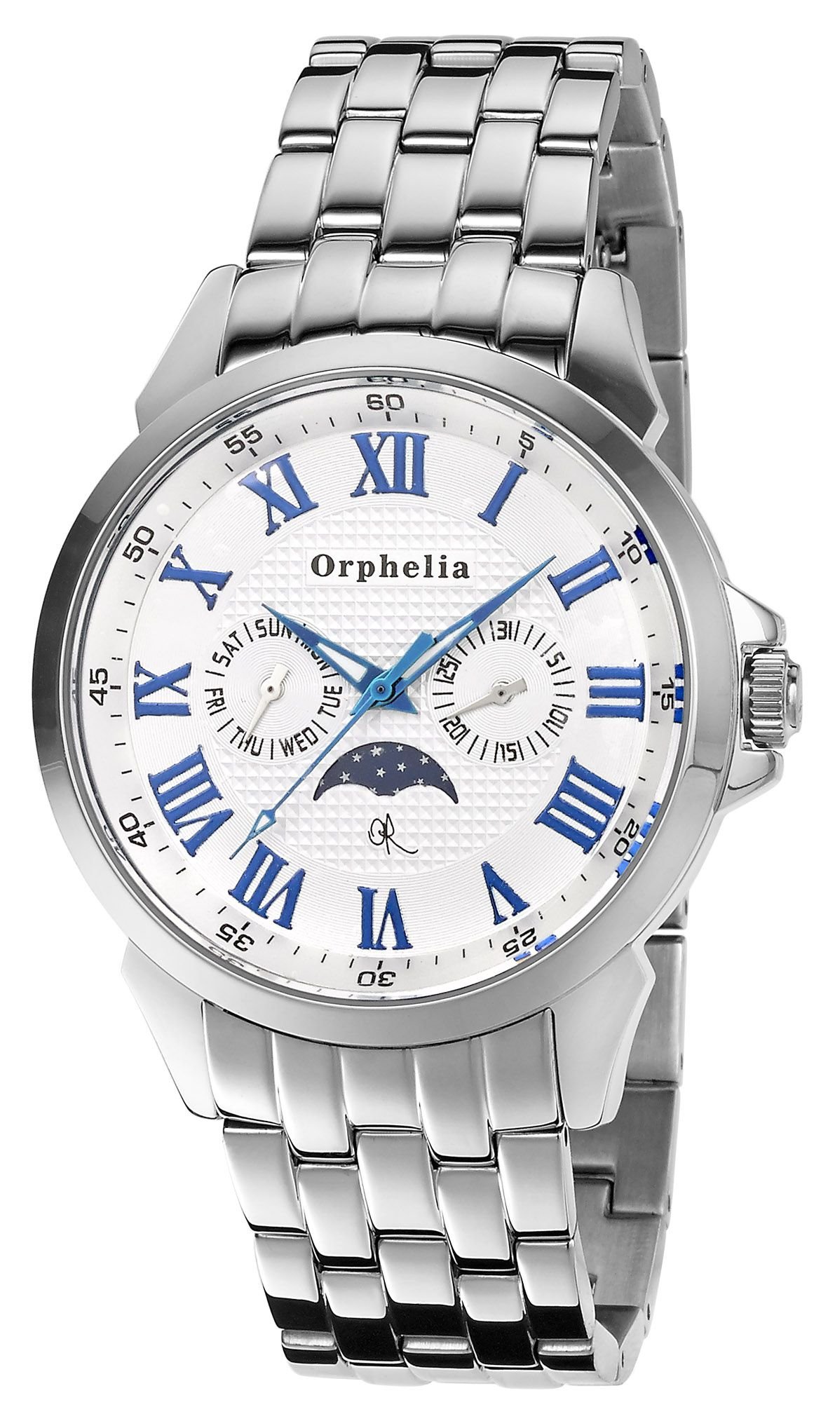 Orphelia Men's Quartz Watch with White Dial Analogue Display and Silver Stainless Steel Strap