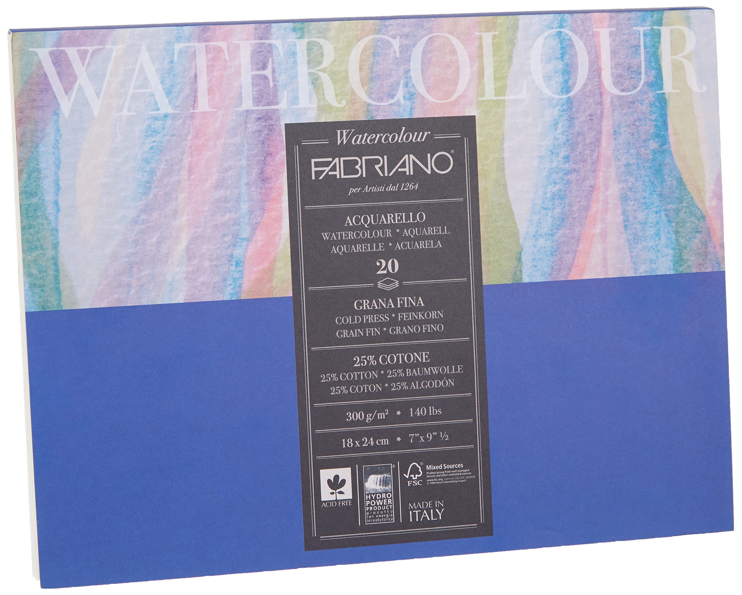 Unbekannt Fabriano Watercolour Paper, Cotton, White, 18 x 24 x 0.5 cm