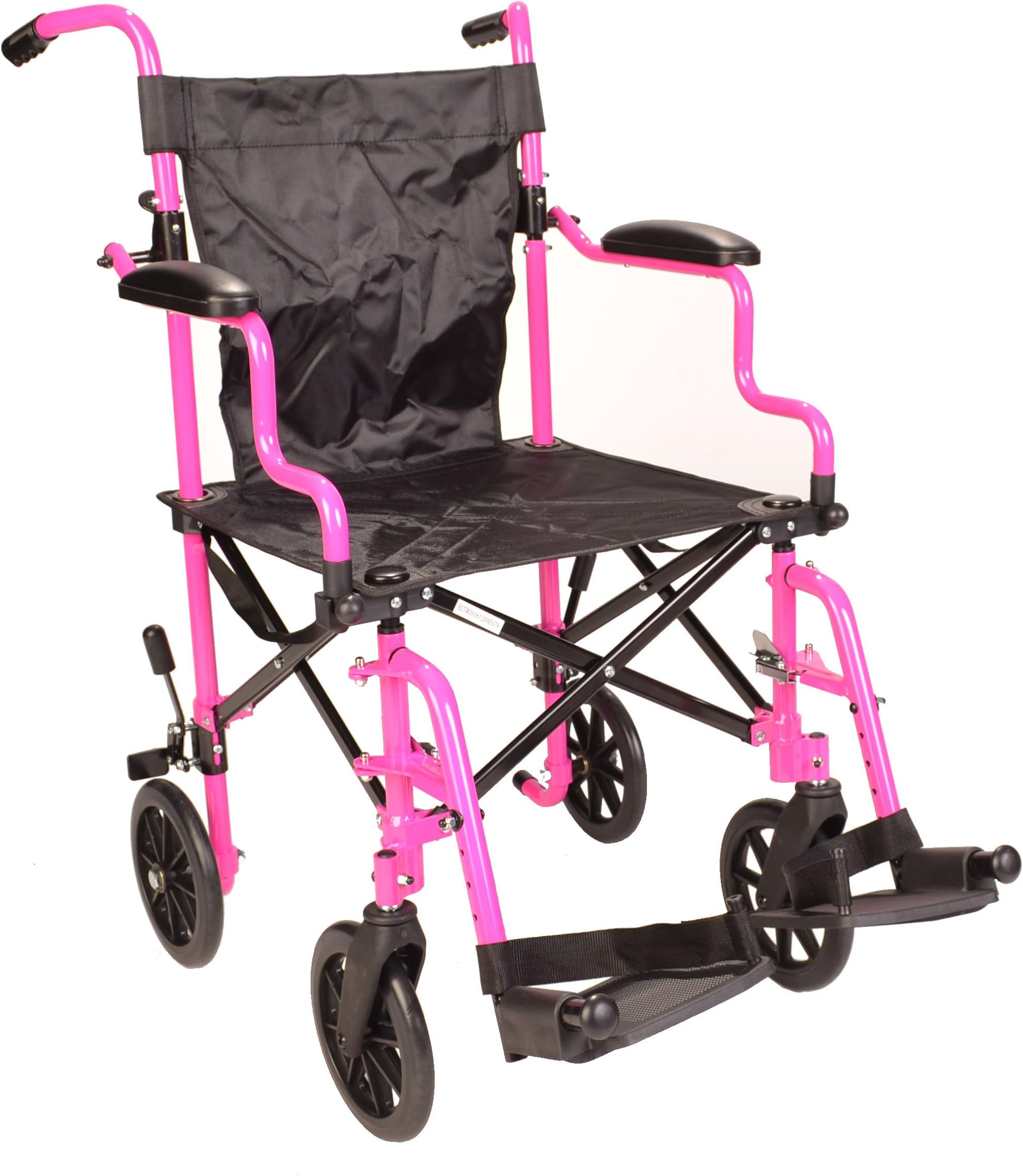 Ultra Lightweight Pink Folding Travel Transport Aluminium Wheelchair in Bag with Height Adjustable footrests ECTR05-PINK