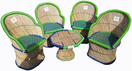 Ecowoodies Arbutus Cane Outdoor Furniture Set (4 Chairs + 1 Table)