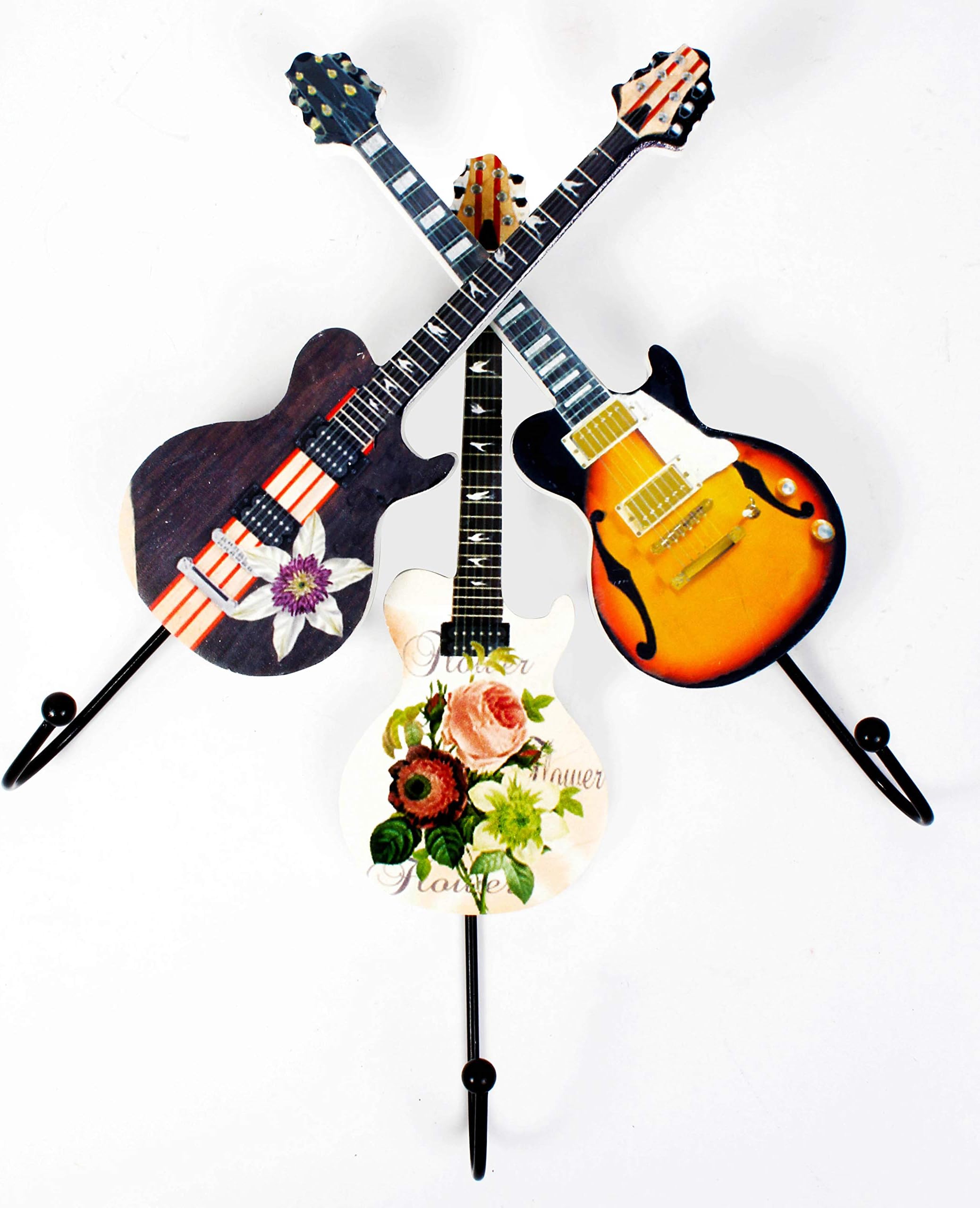 Little Nests Hooked onto Guitars Wood Hooks and Hangers (30 X 8 cm, Multicolored)