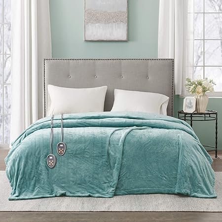 Amazon Com Beautyrest Heated Plush Elect Electric Blanket With 20 Heat Level Setting Controllers Equip With Secure Comfort Technology And 10 Hours Auto Shut Off Full 80x84 Aqua Br54 0904 Home Kitchen